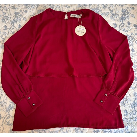 Burgandy Patrizia Luca Milano Blouse Womens Long Sleeve Size Medium BNWT * - Picture 3 of 9